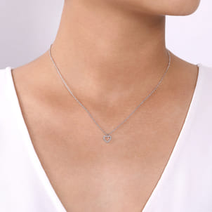 14K White Gold Open Heart Diamond Pendant Necklace