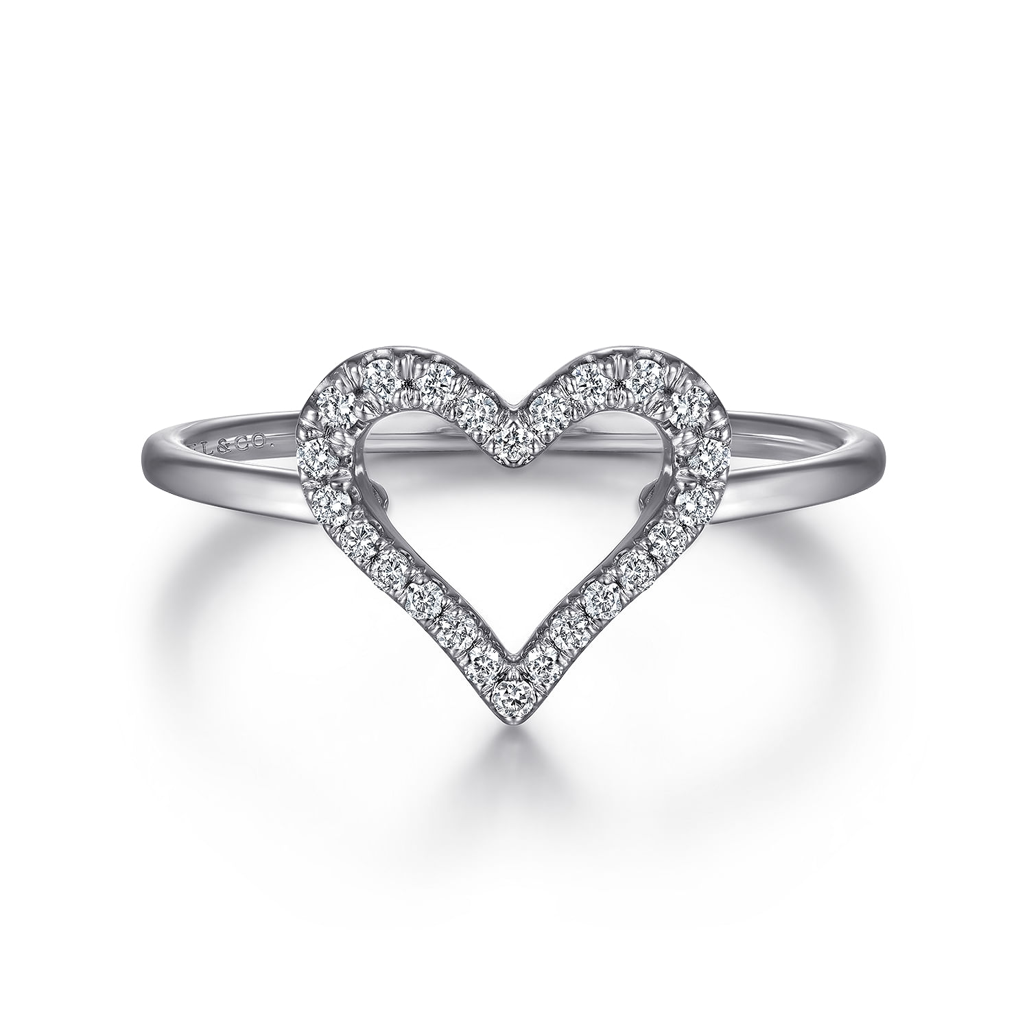 14K White Gold Open Heart Diamond Ring