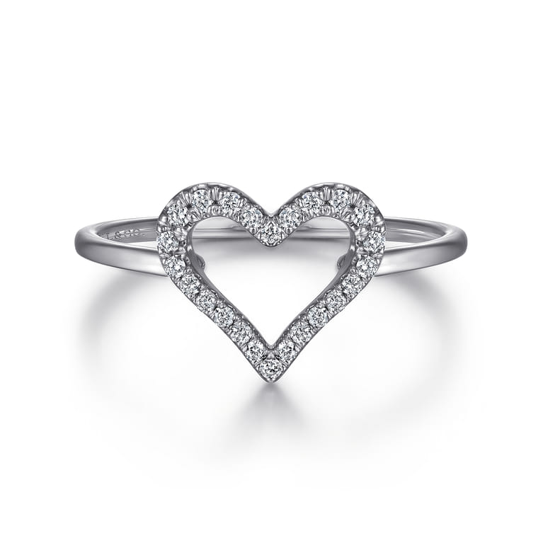 14K White Gold Open Heart Diamond Ring - 0.12 ct - Shot 1