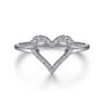 14K White Gold Open Heart Diamond Ring - 0.12 ct