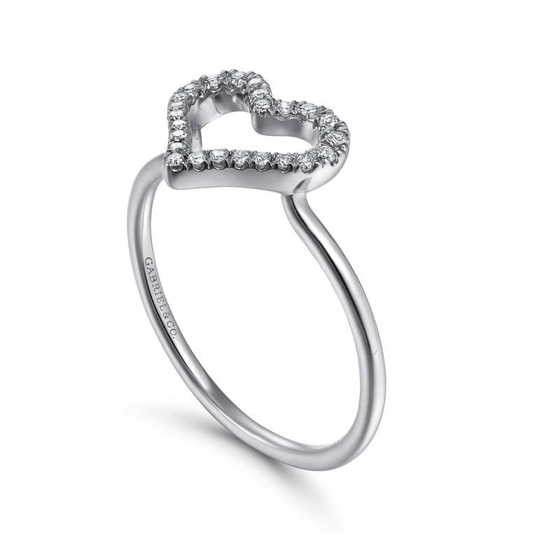 14K White Gold Open Heart Diamond Ring - 0.12 ct - Shot 3