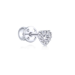 14K White Gold Open Heart Diamond Single Stud Earrings