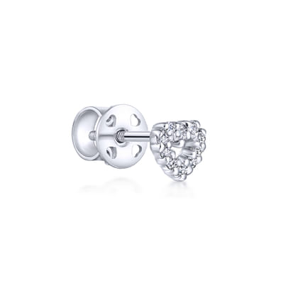 14K White Gold Open Heart Diamond Single Stud Earrings