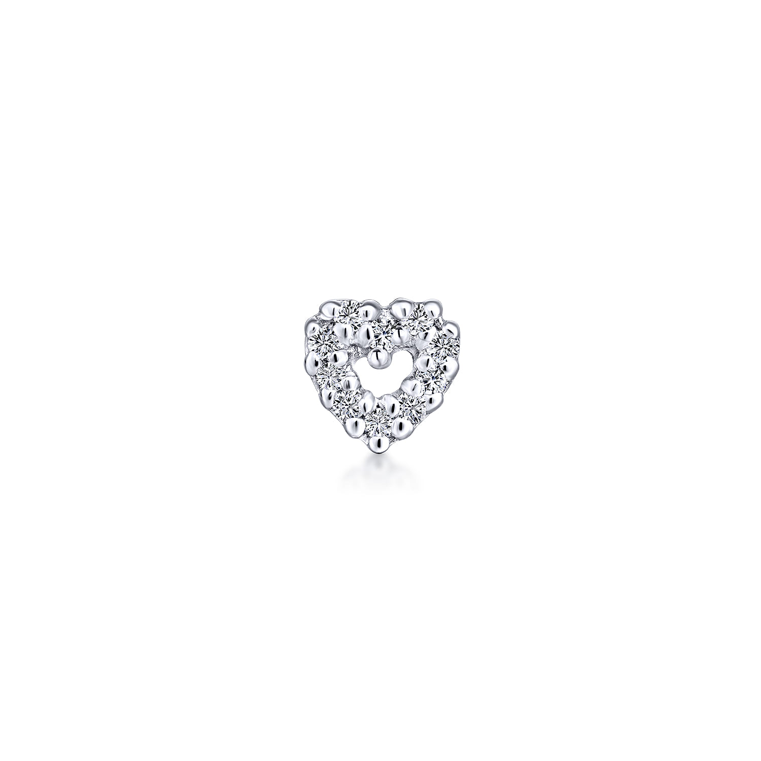 14K White Gold Open Heart Diamond Single Stud Earrings - 0.03 ct - Shot 2