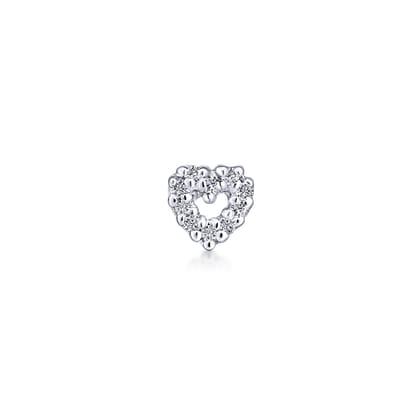 14K White Gold Open Heart Diamond Single Stud Earrings