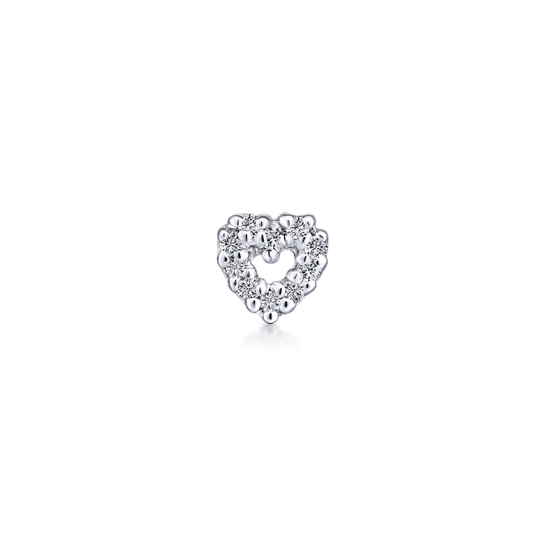14K White Gold Open Heart Diamond Single Stud Earrings - 0.03 ct - Shot 2
