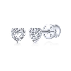 14K White Gold Open Heart Diamond Stud Earrings