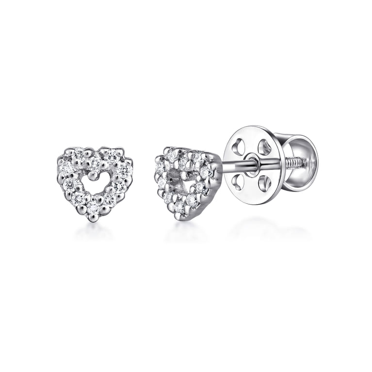 14K White Gold Open Heart Diamond Stud Earrings - 0.06 ct - Shot 1