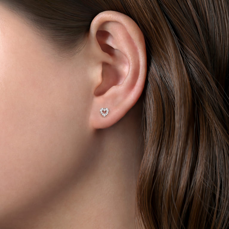 14K White Gold Open Heart Diamond Stud Earrings - 0.06 ct - Shot 2