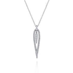 14K White Gold Open Teardrop Diamond Pendant Necklace