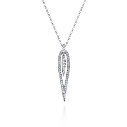 14K White Gold Open Teardrop Diamond Pendant Necklace