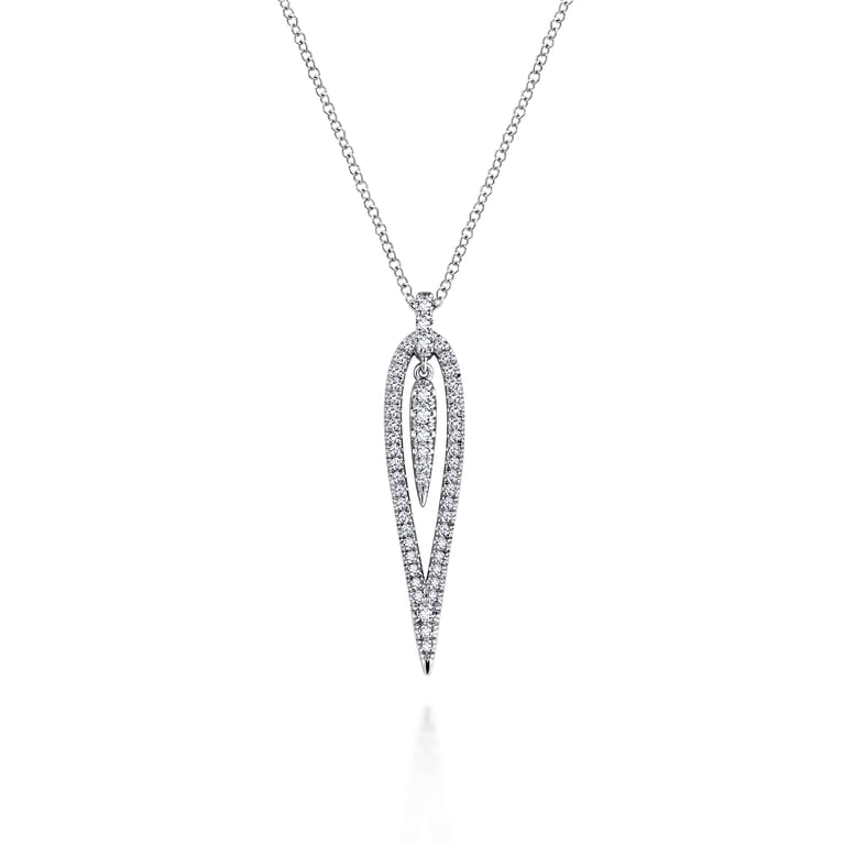 14K White Gold Open Teardrop Diamond Pendant Necklace - 0.32 ct - Shot 1