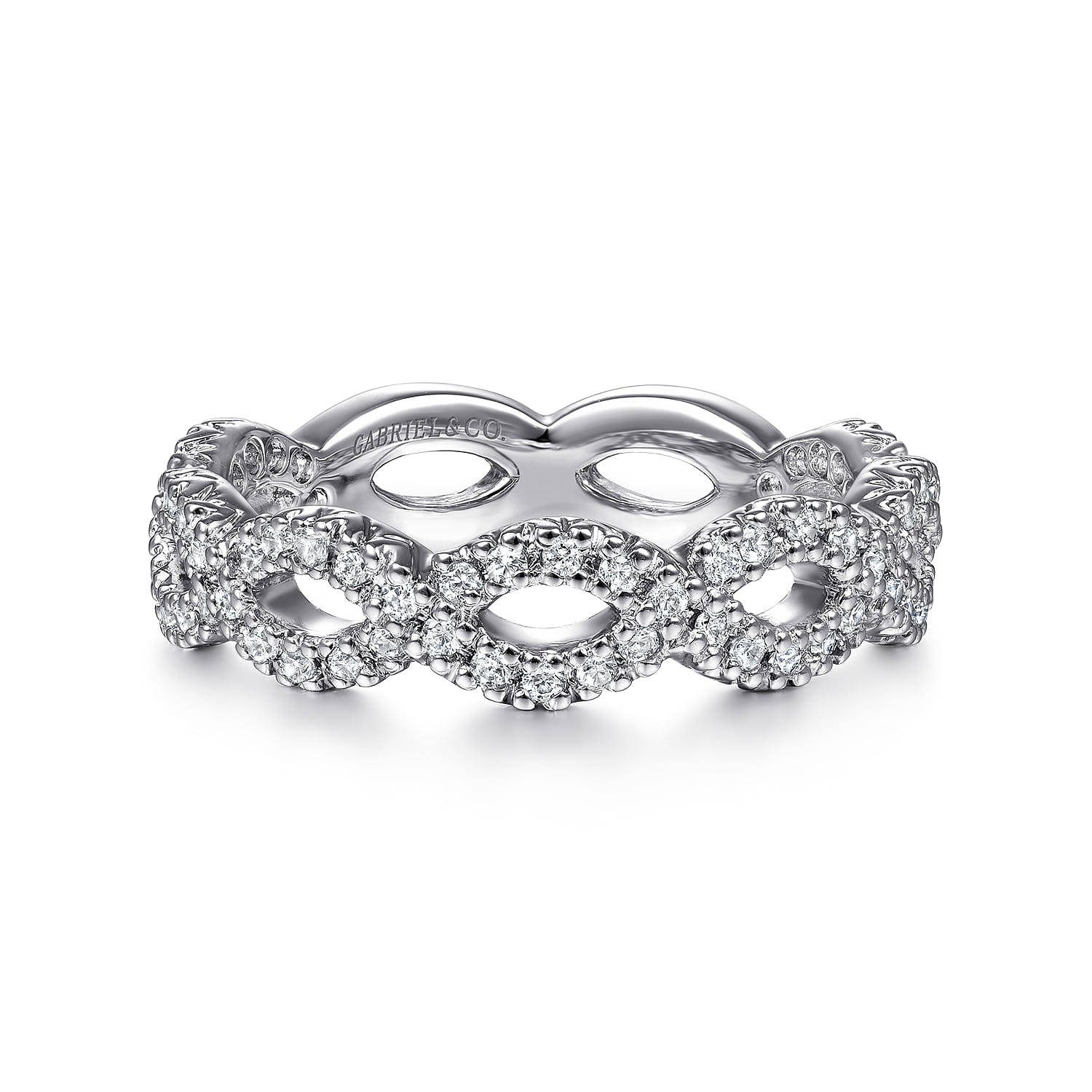 14K White Gold Open Twisted Diamond Stackable Ring - 0.4 ct - Shot 1