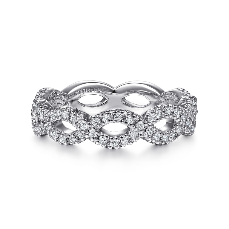 14K White Gold Open Twisted Diamond Stackable Ring - 0.4 ct - Shot 1
