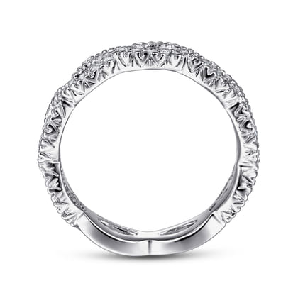14K White Gold Open Twisted Diamond Stackable Ring