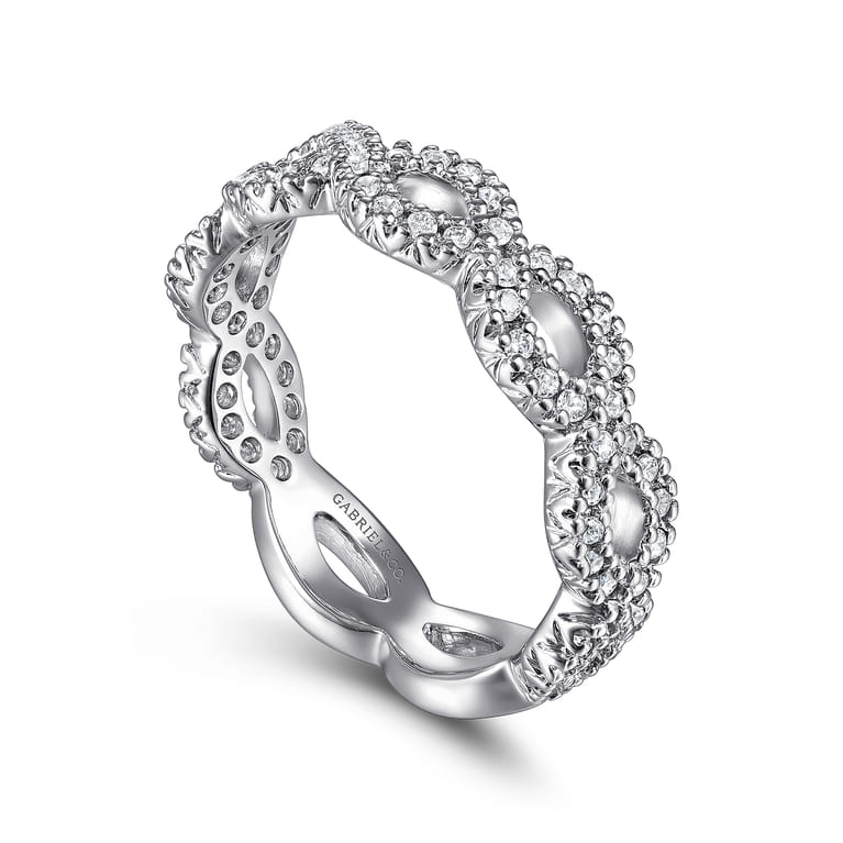 14K White Gold Open Twisted Diamond Stackable Ring - 0.4 ct - Shot 3