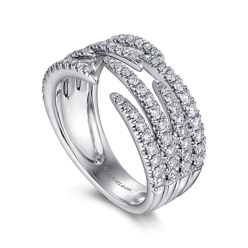 14K White Gold Open Wide Band Pave Diamond Ring - 0.85 ct - Shot 3