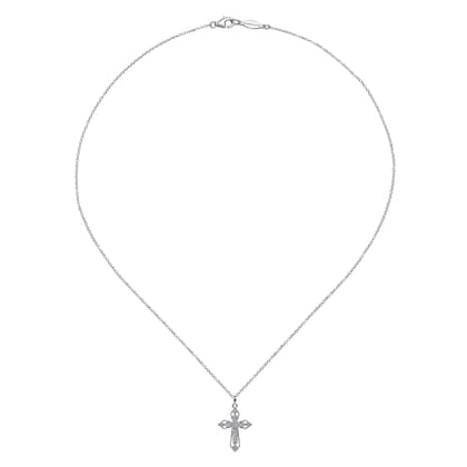 14K White Gold Openwork Diamond Cross Necklace