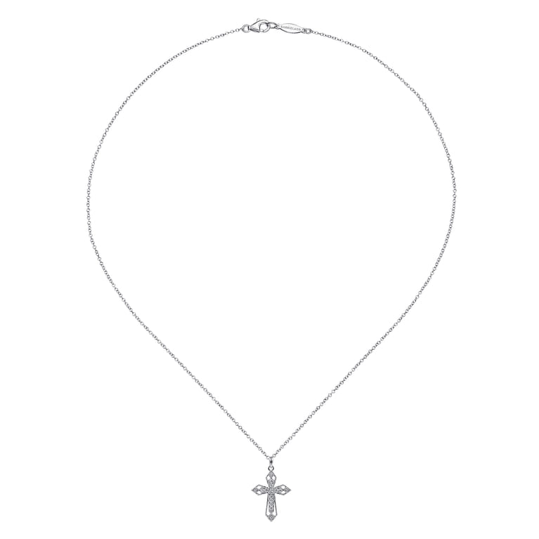 14K White Gold Openwork Diamond Cross Necklace - 0.1 ct - Shot 2