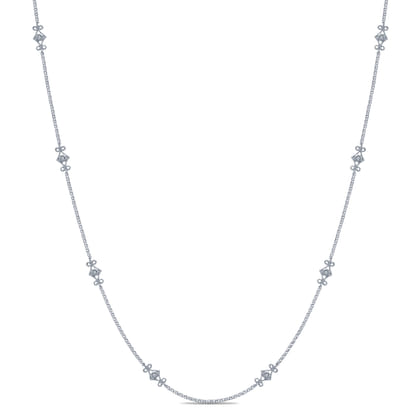 14K White Gold Openwork Diamond Station Necklace