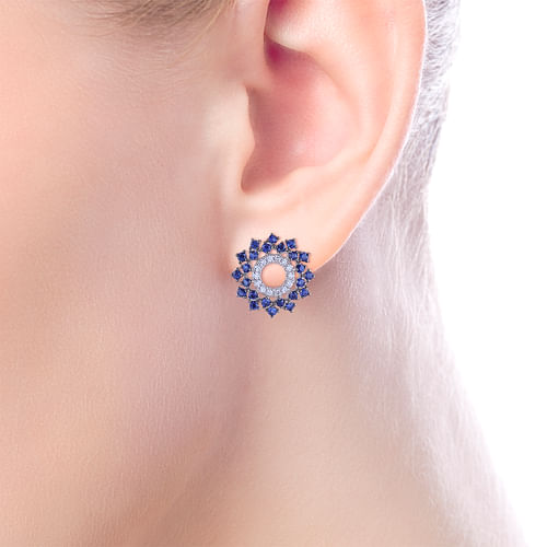 14K White Gold Openwork Diamond and Sapphire Stud Earrings - 0.17 ct - Shot 2