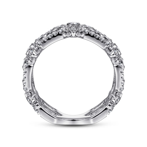 14K White Gold Openwork Hexagonal Diamond Ring - 0.75 ct - Shot 2