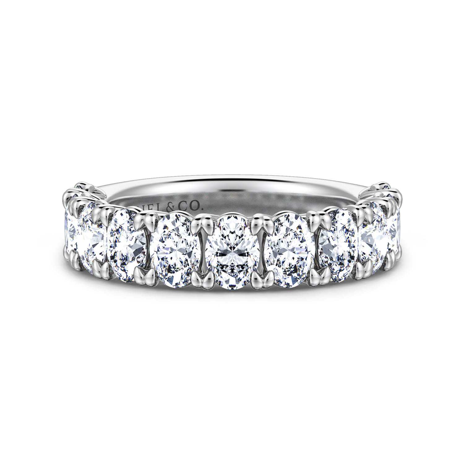 Fancy Wedding Ring in 14k White Gold with Oval Natural Diamond at Gabriel & Co. - Shot 1