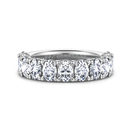 14K White Gold Oval 11 Stone Prong Set Diamond Anniversary Band
