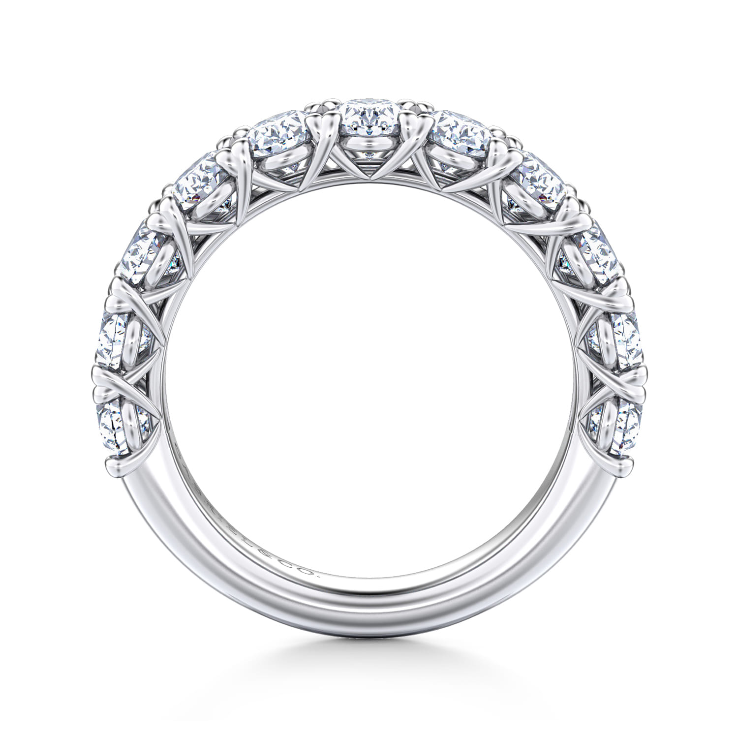 Fancy Wedding Ring in 14k White Gold with Oval Natural Diamond at Gabriel & Co. - Shot 2
