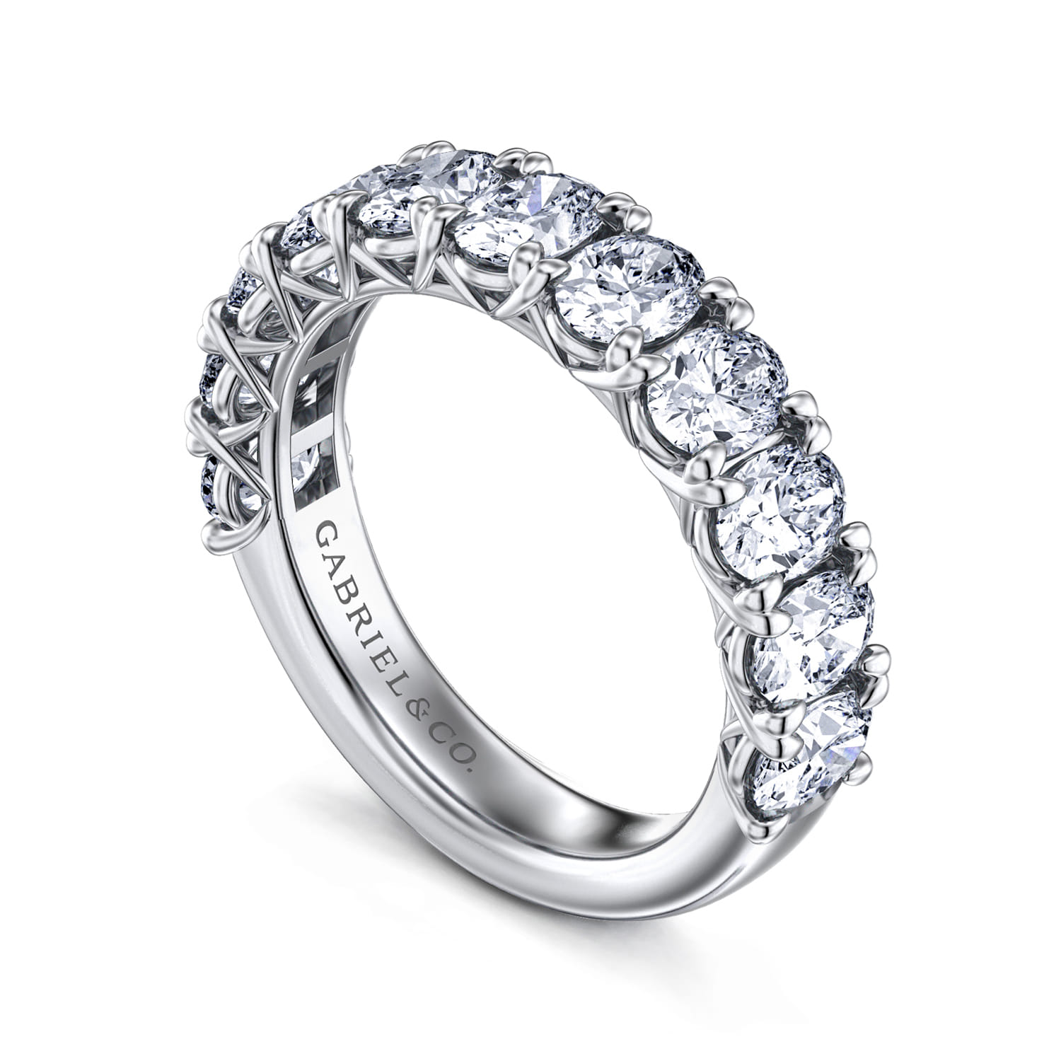 Fancy Wedding Ring in 14k White Gold with Oval Natural Diamond at Gabriel & Co. - Shot 3