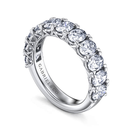 14K White Gold Oval 11 Stone Prong Set Diamond Anniversary Band