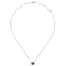 14K White Gold Oval Amethyst and Diamond Halo Pendant Necklace - 0.14 ct