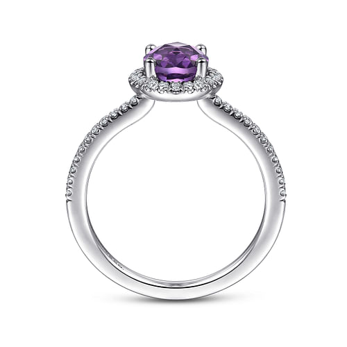 14K White Gold Oval Amethyst and Diamond Halo Ring - 0.22 ct - Shot 2