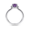 14K White Gold Oval Amethyst and Diamond Halo Ring - 0.22 ct