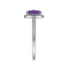 14K White Gold Oval Amethyst and Diamond Halo Ring - 0.22 ct