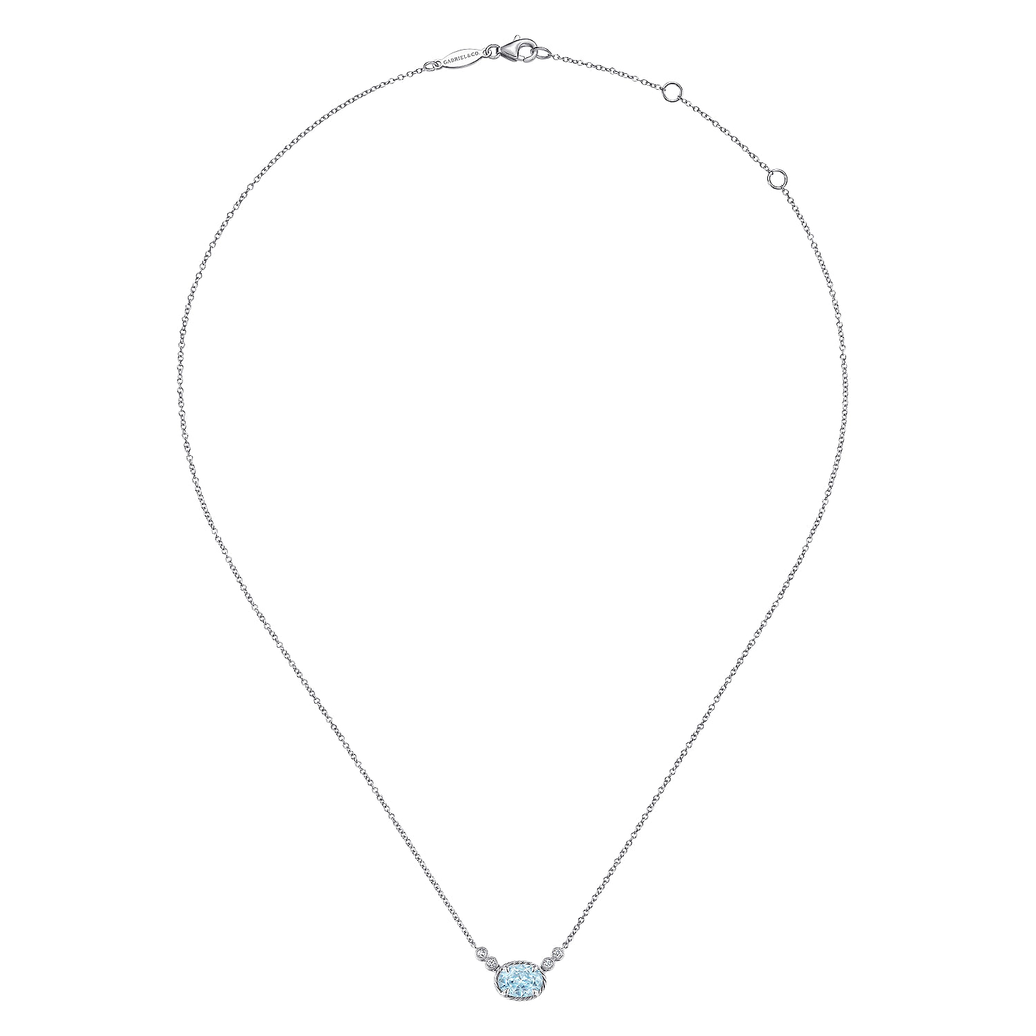 14K White Gold Oval Aquamarine Pendant Necklace with Diamond Accents - 0.06 ct - Shot 2