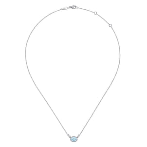 14K White Gold Oval Aquamarine Pendant Necklace with Diamond Accents