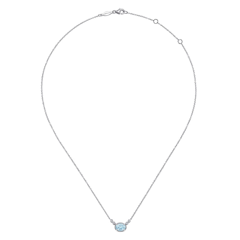 14K White Gold Oval Aquamarine Pendant Necklace with Diamond Accents - 0.06 ct - Shot 2