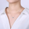 14K White Gold Oval Aquamarine and Diamond Halo Pendant Necklace - 0.15 ct