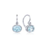 14K White Gold Oval Aquamarine and Diamond Leverback Earrings - 0.03 ct
