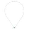 14K White Gold Oval Blue Topaz and Diamond Halo Pendant Necklace - 0.14 ct