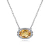 14K White Gold Oval Citrine and Diamond Halo Pendant Necklace - 0.14 ct