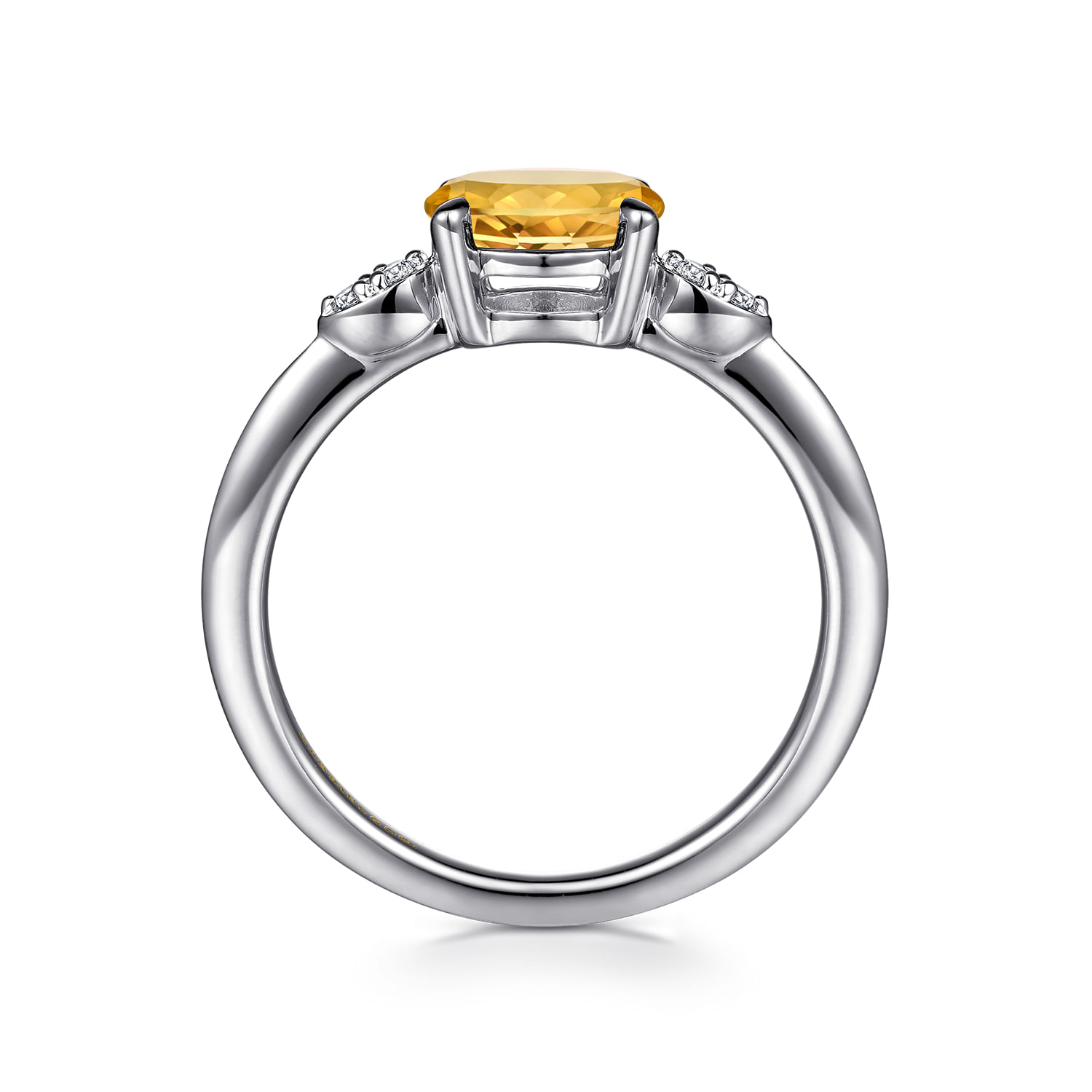 14K White Gold Oval Citrine and Diamond Ring
