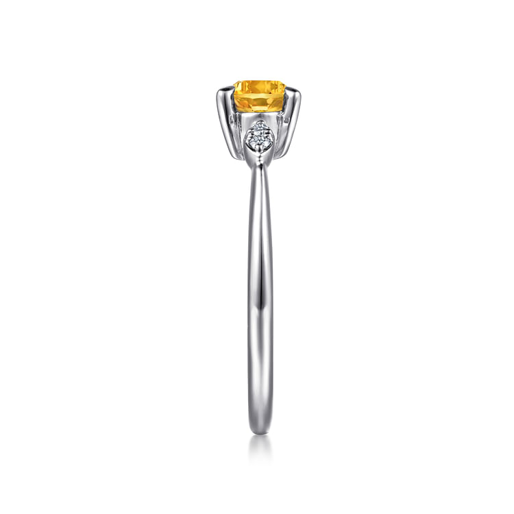 14K White Gold Oval Citrine and Diamond Ring