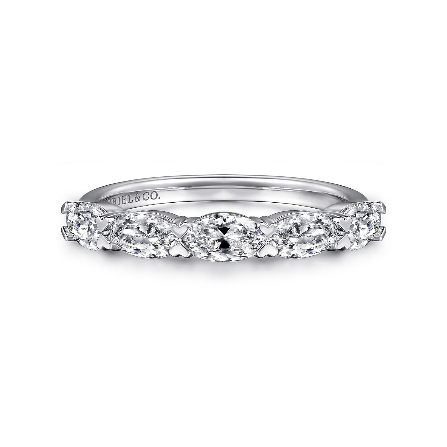 Fancy Wedding Ring in 14k White Gold with Oval Natural Diamond at Gabriel & Co. - Shot 1
