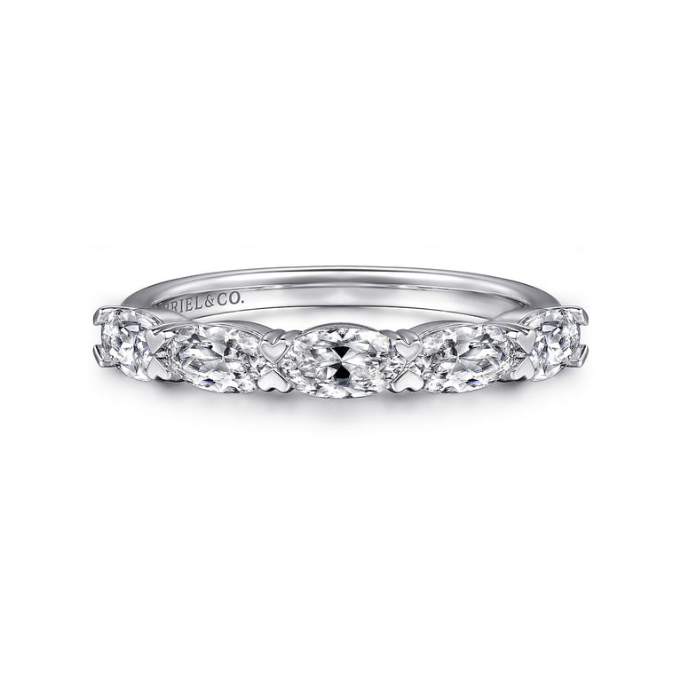 Fancy Wedding Ring in 14k White Gold with Oval Natural Diamond at Gabriel & Co. - Shot 1