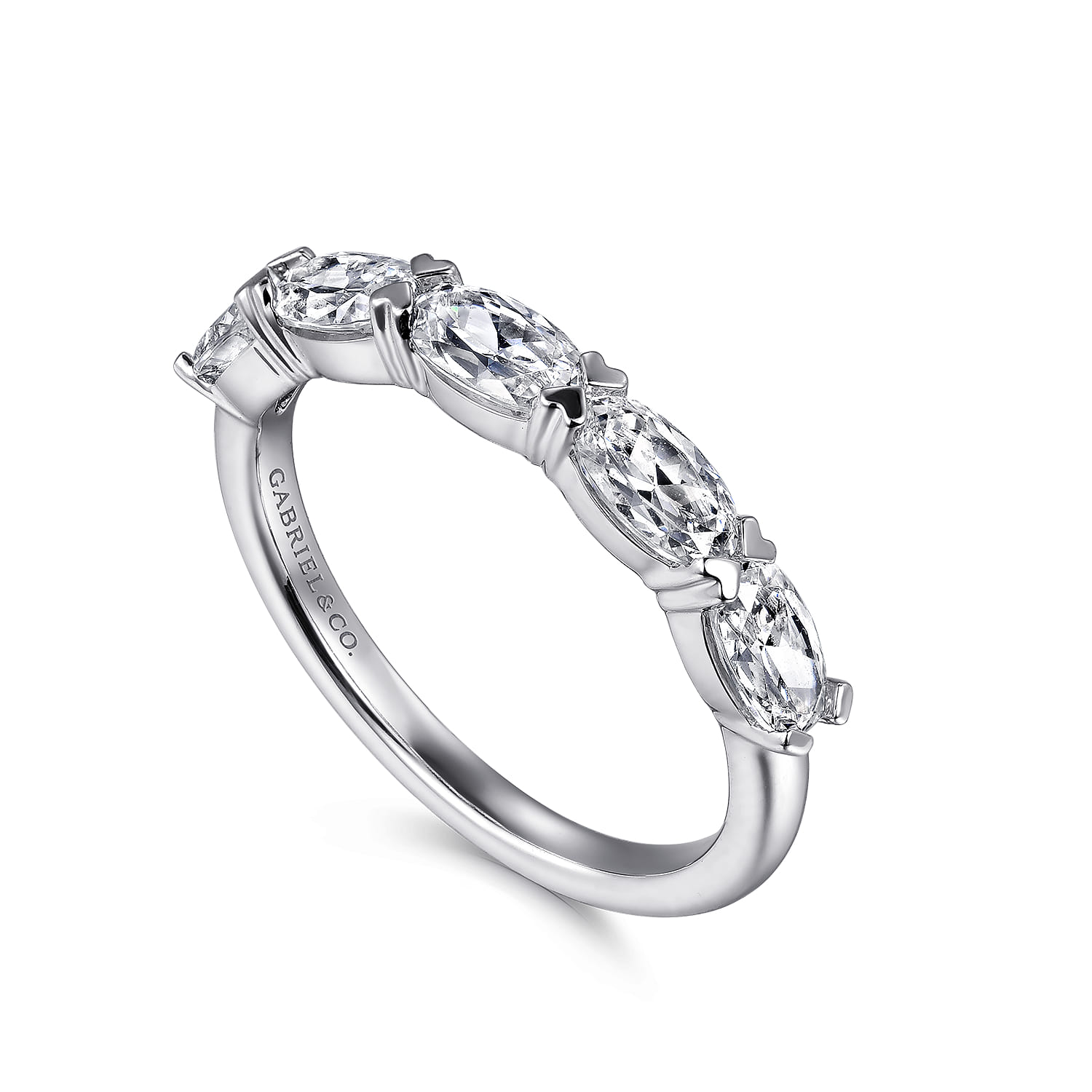 Fancy Wedding Ring in 14k White Gold with Oval Natural Diamond at Gabriel & Co. - Shot 3