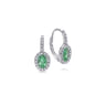 14K White Gold Oval Emerald and Diamond Halo Leverback Earrings - 0.2 ct