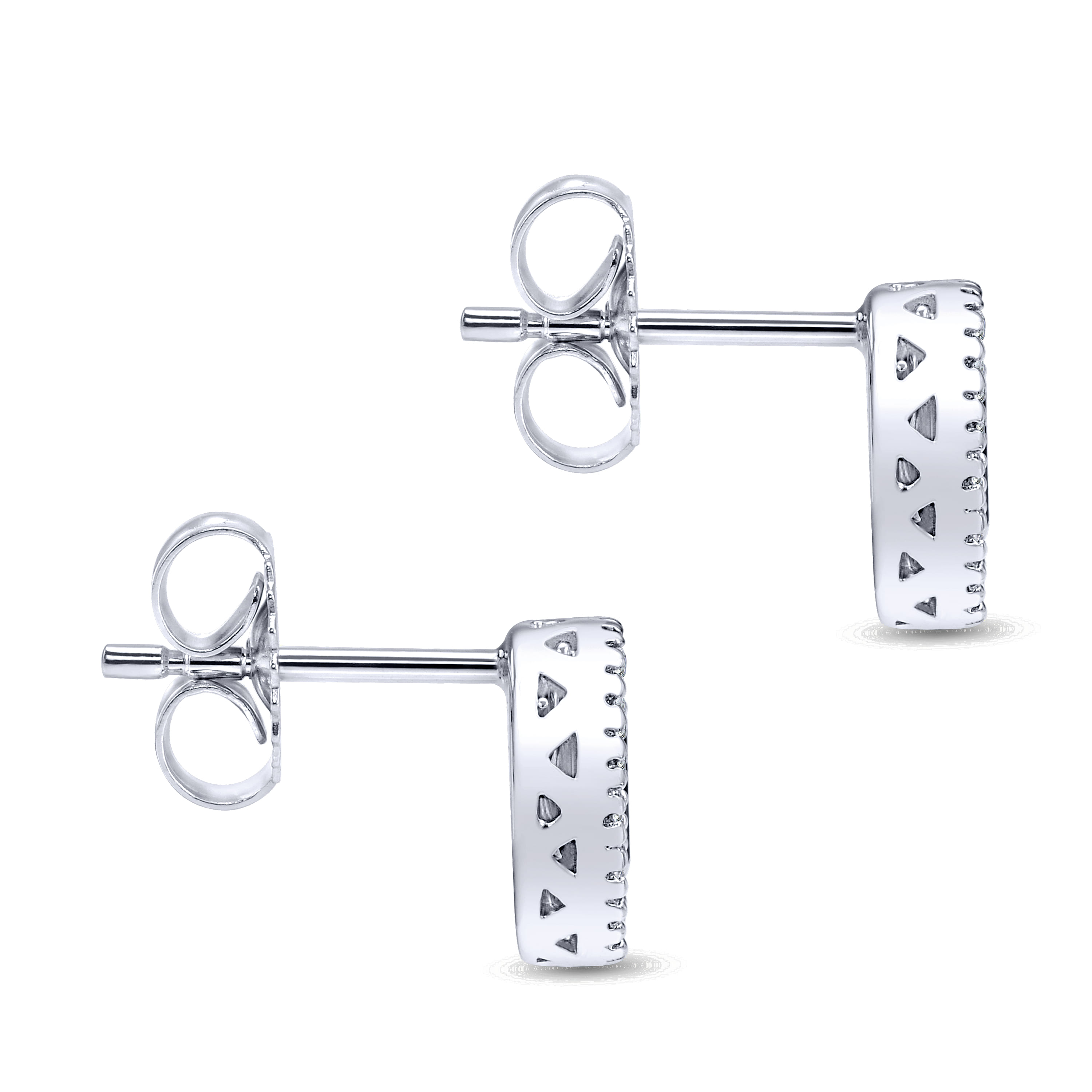 14K White Gold Oval Emerald and Diamond Halo Stud Earrings - 0.16 ct - Shot 3