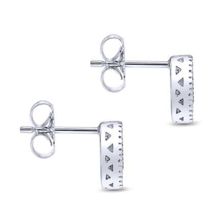 14K White Gold Oval Emerald and Diamond Halo Stud Earrings